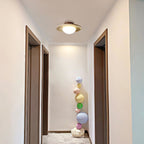 Modern Travertine and Wood Semi-Flush Ceiling Light With Warm LED Glow