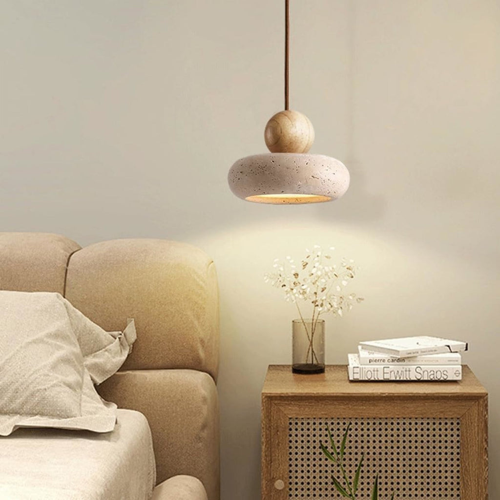 Modern Wood And Concrete Pendant Light With Warm LED Glow