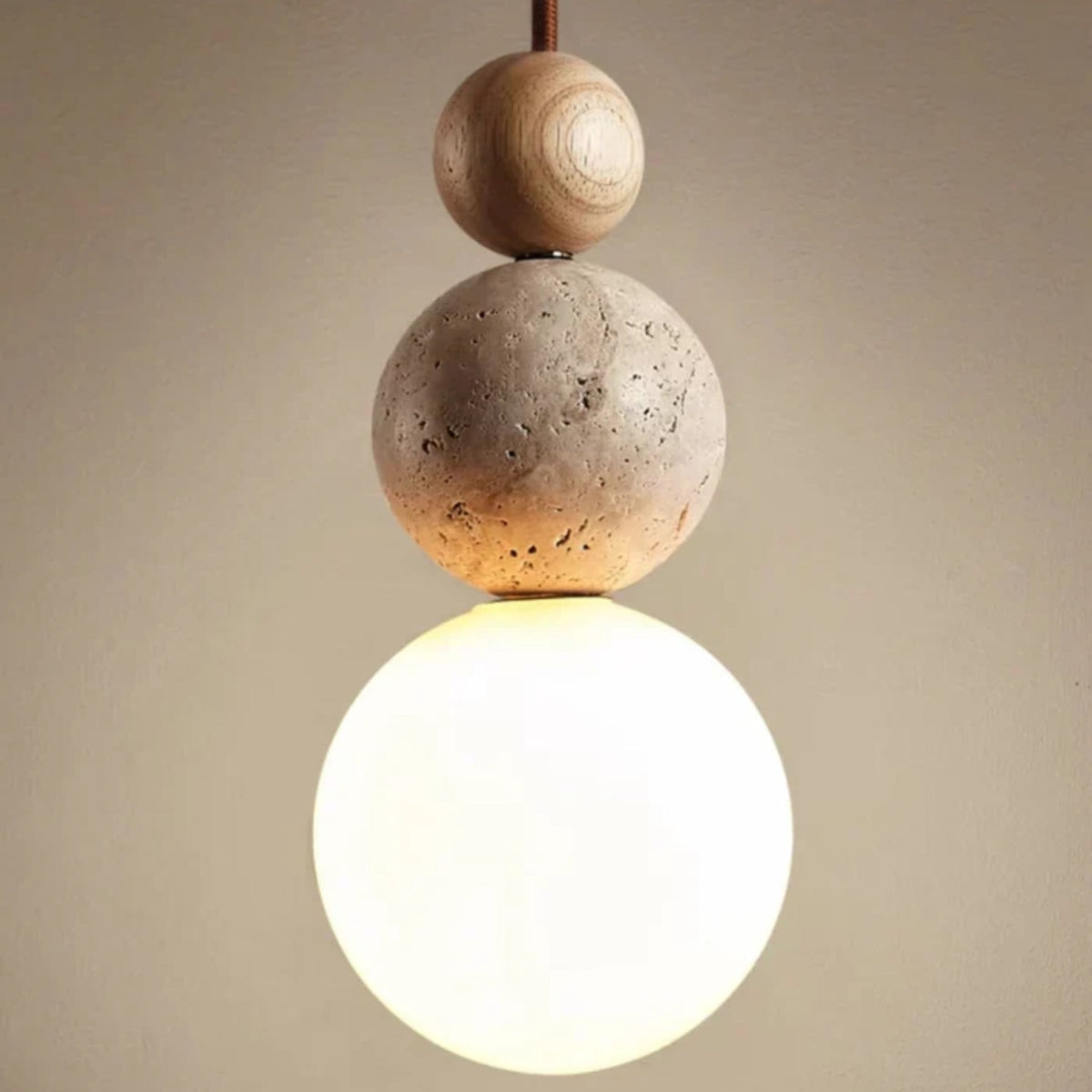 Minimalist Travertine and Wood Pendant Light for Dining Rooms