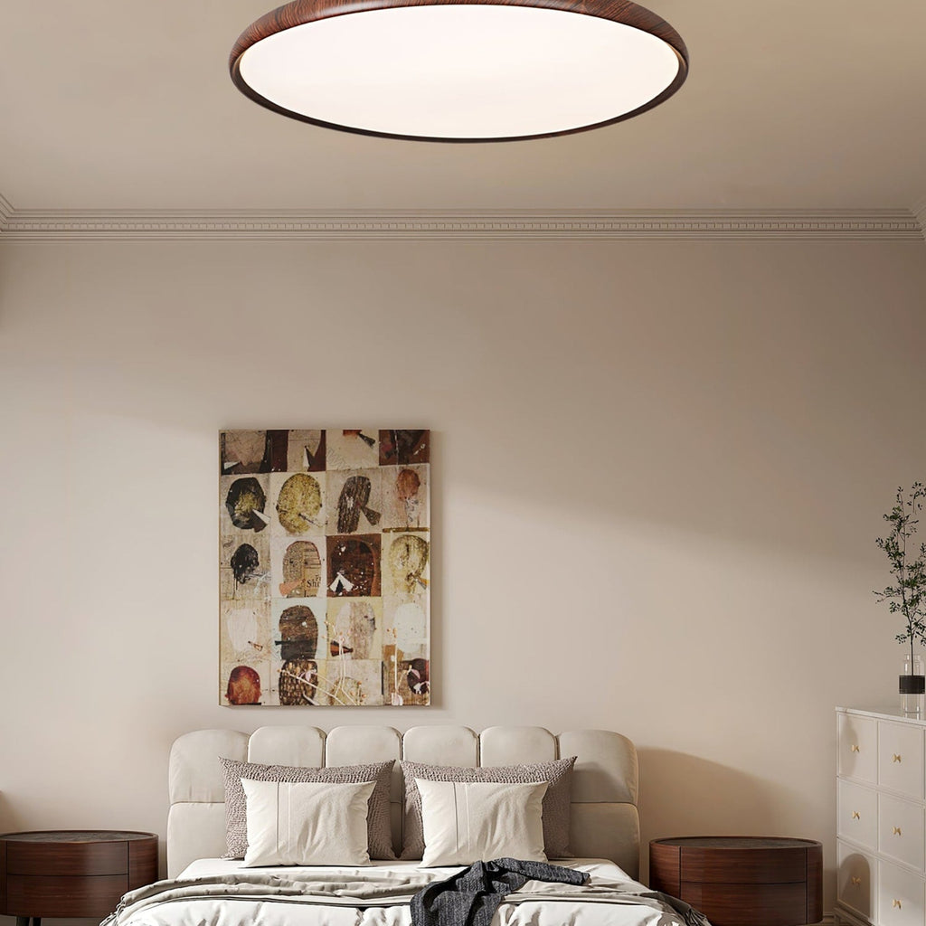 Scandinavian Wood-Effect Flush Mount Ceiling Light With Tri-Color Glow