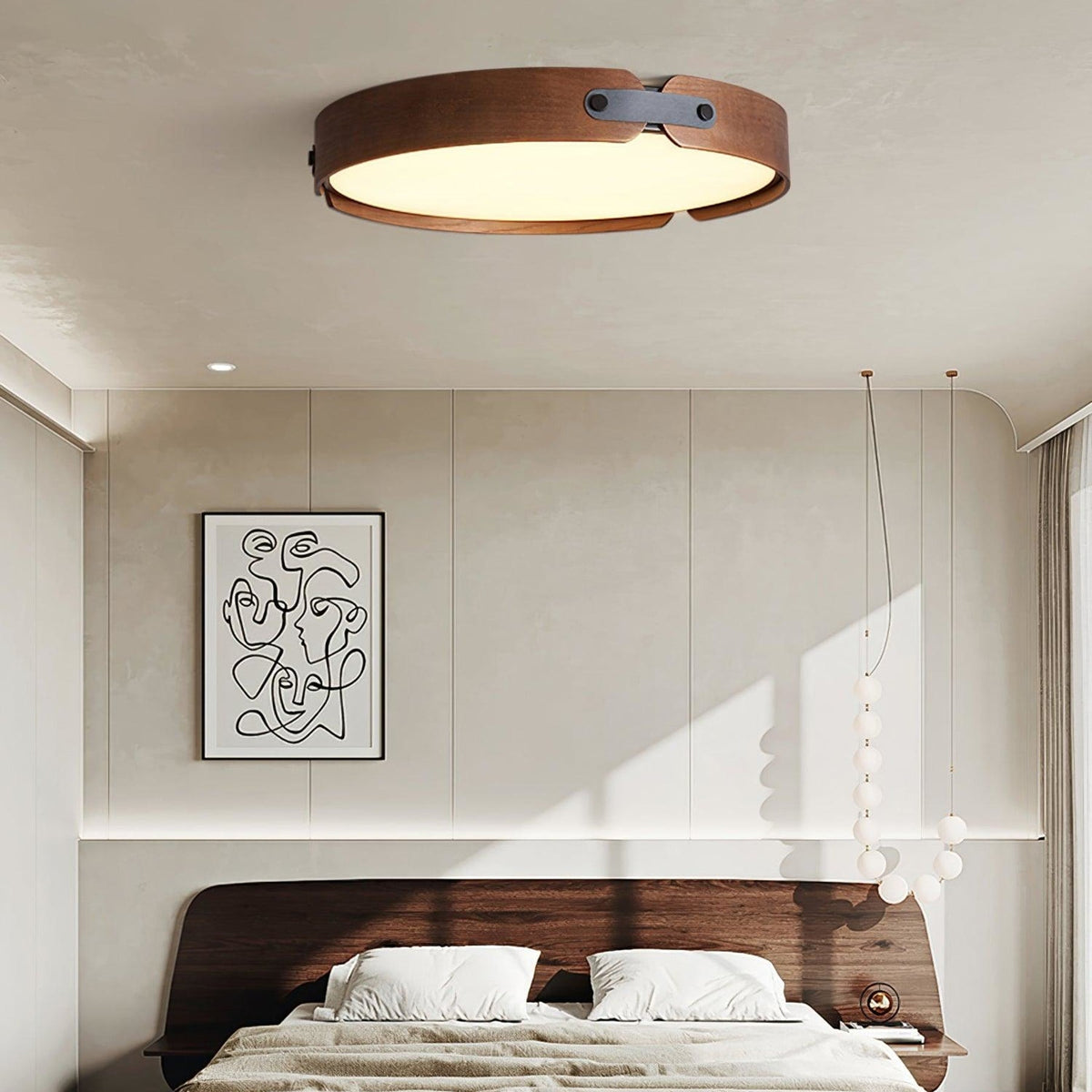 Scandinavian Wood Flush Mount Ceiling Light With Slim Low-Profile Design