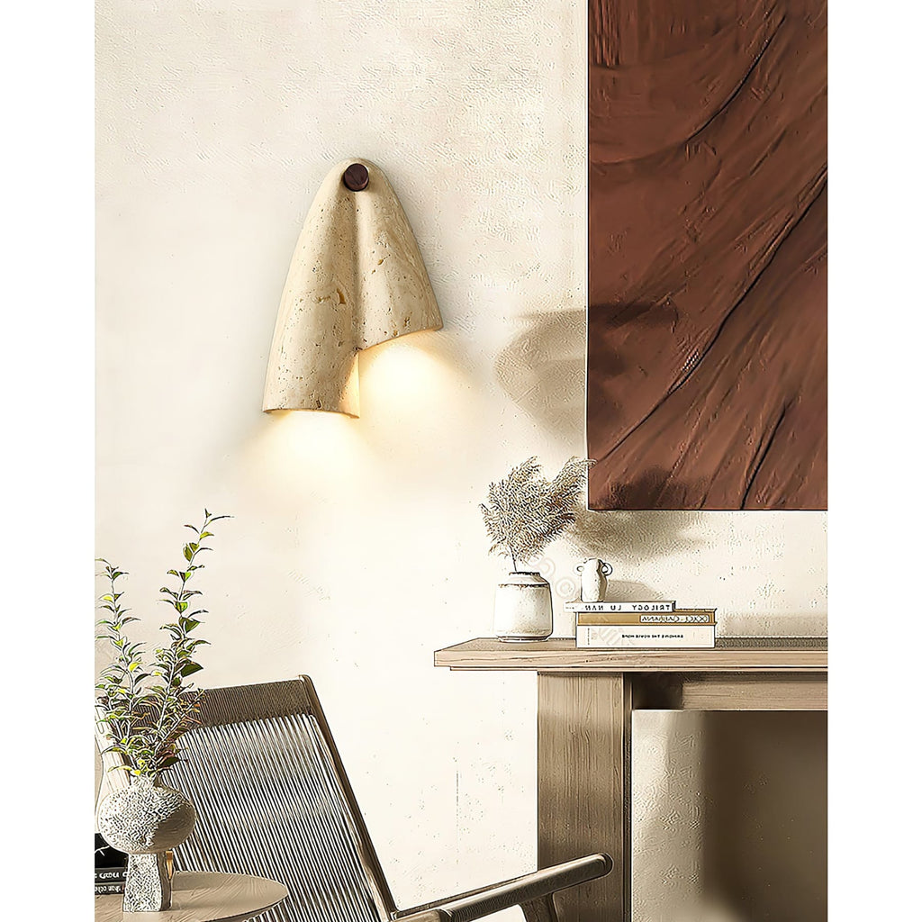 Modern Travertine Wall Sconce With Warm LED Glow