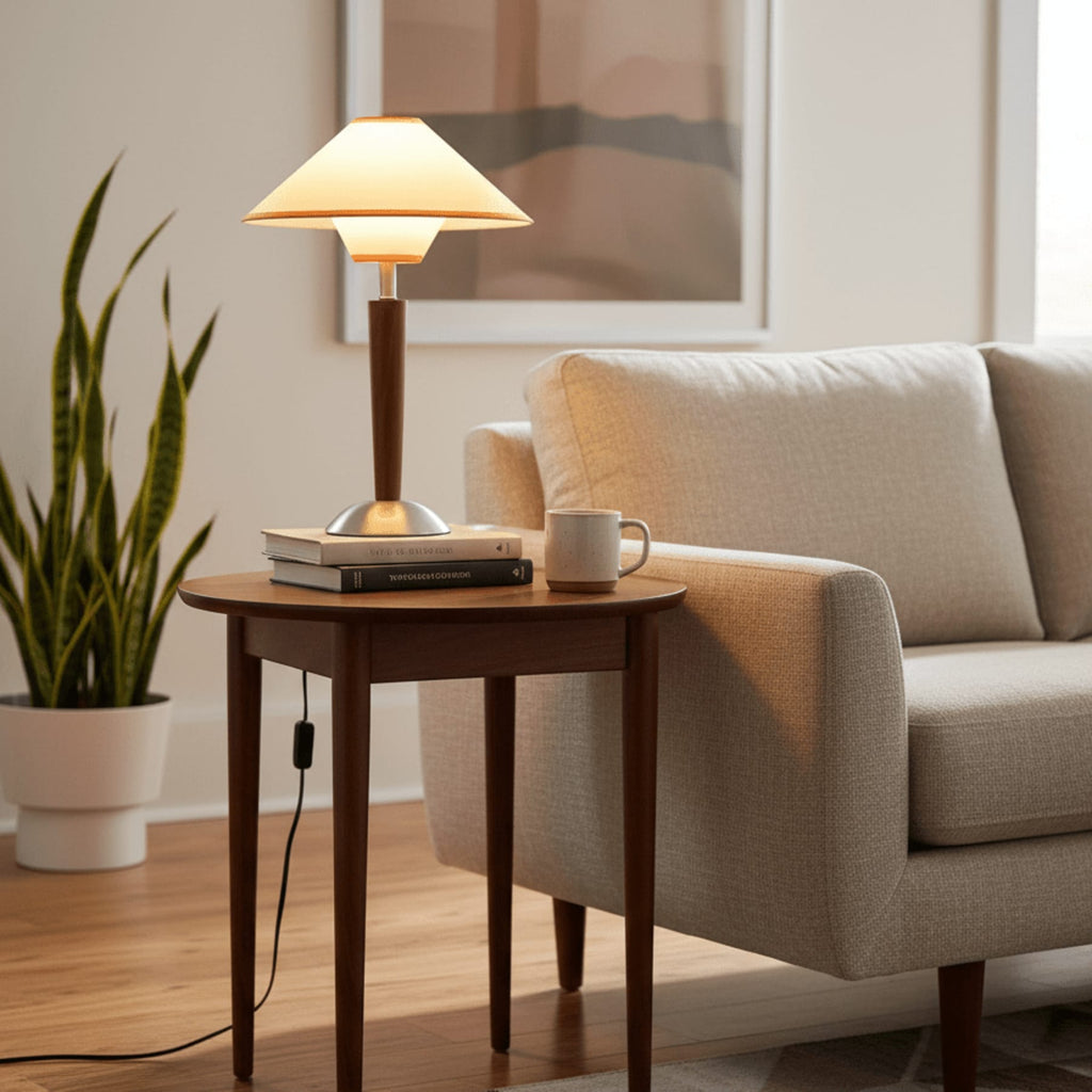 Modern Wood Table Lamp With Fabric Shade for Living Room