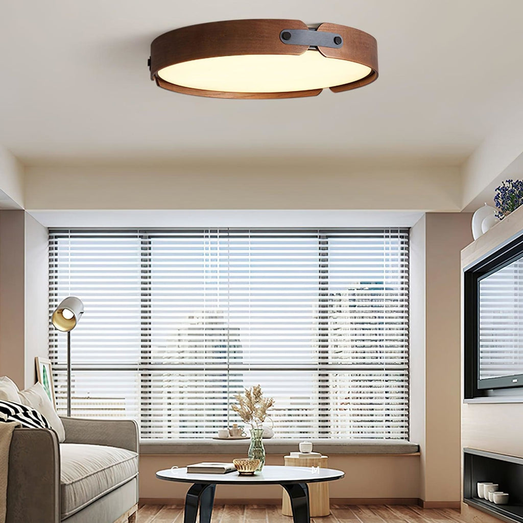 Scandinavian Wood Flush Mount Ceiling Light With Slim Low-Profile Design
