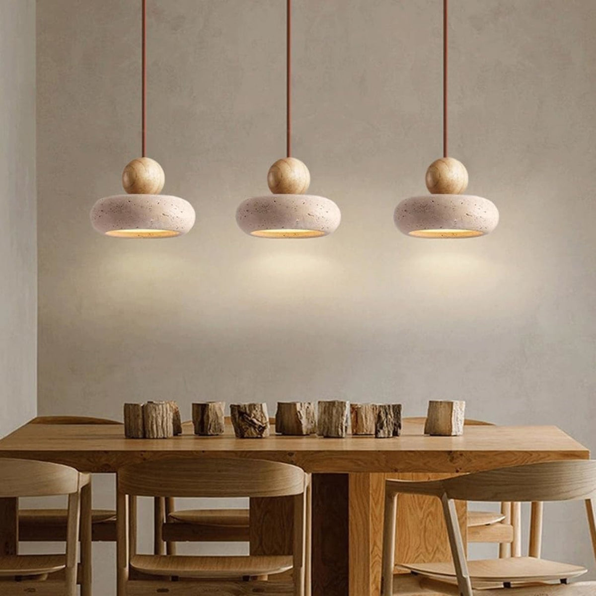 Modern Wood And Concrete Pendant Light With Warm LED Glow