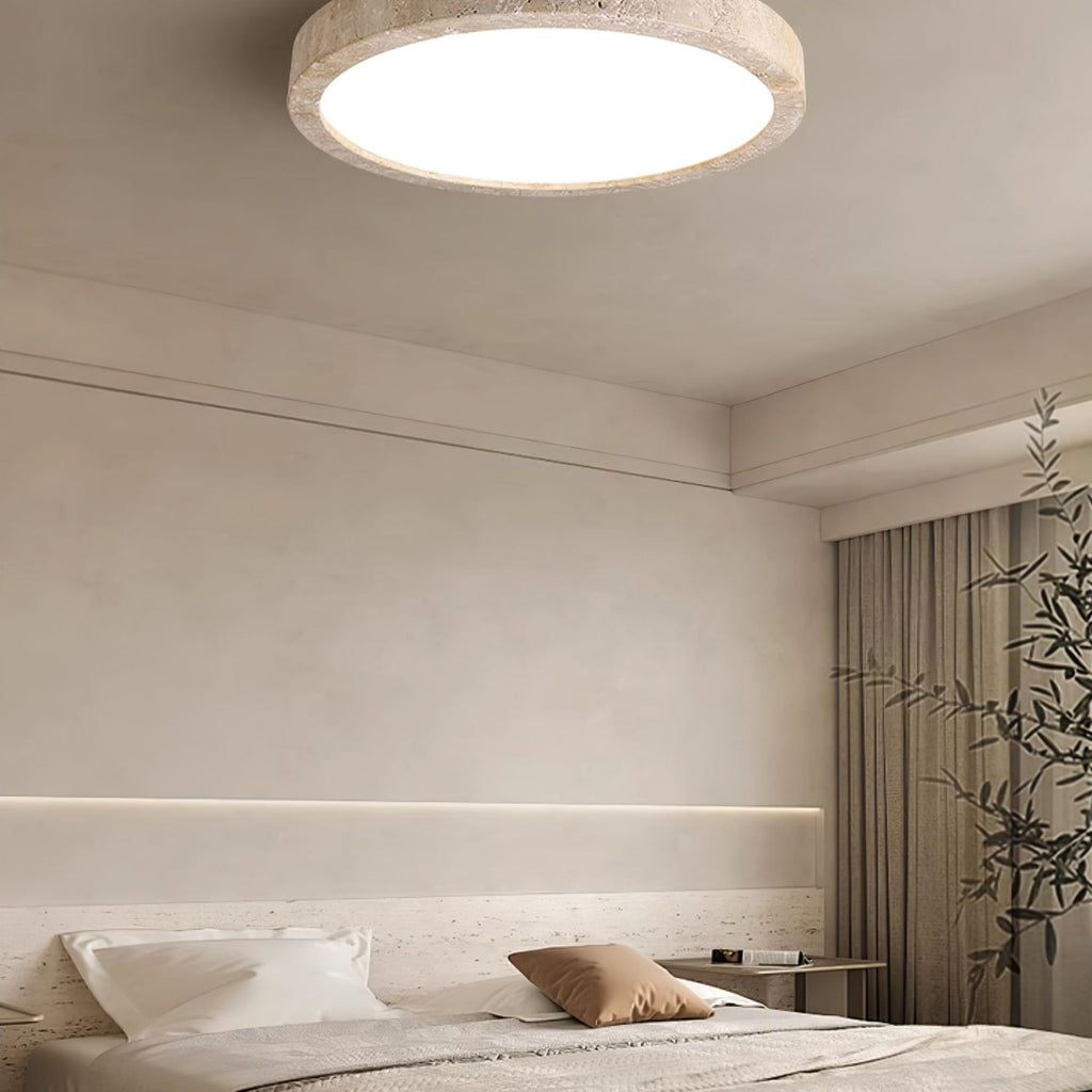 Modern Travertine Flush Mount Ceiling Light With Slim Profile