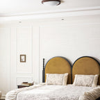 Modern Wood-Effect Fabric Flush Mount Ceiling Light With Tri-Color Glow