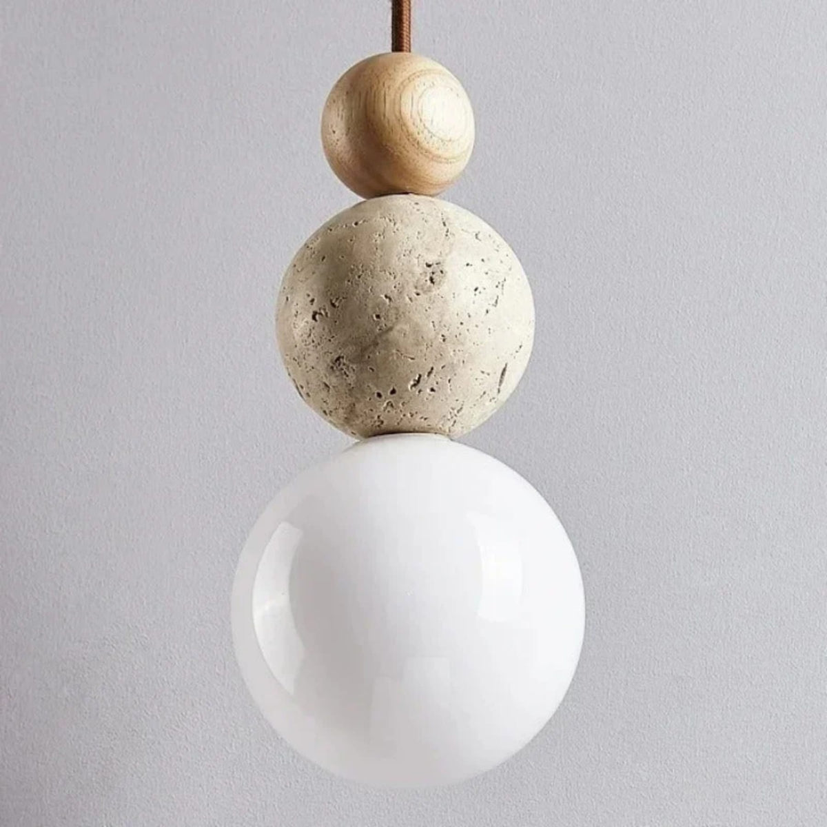 Minimalist Travertine and Wood Pendant Light for Dining Rooms
