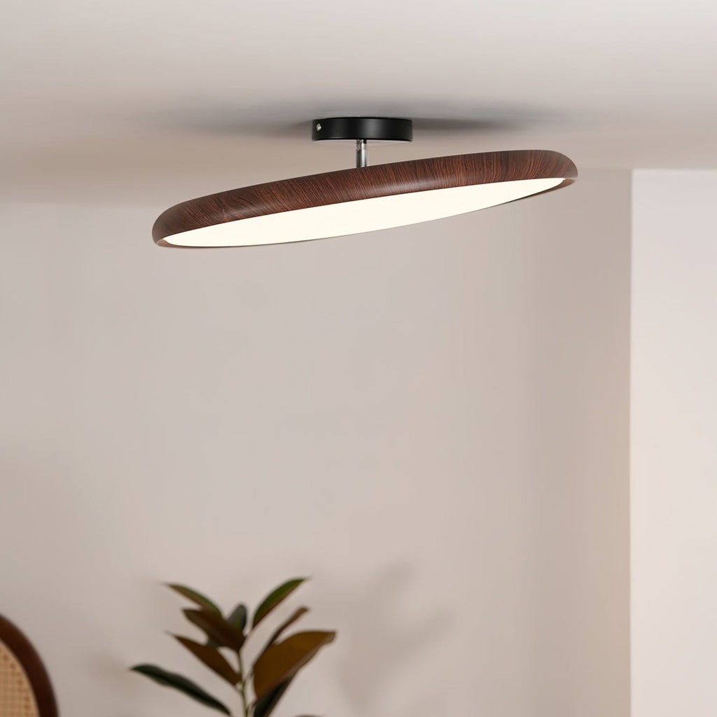 Scandinavian Wood-Effect Flush Mount Ceiling Light With Tri-Color Glow