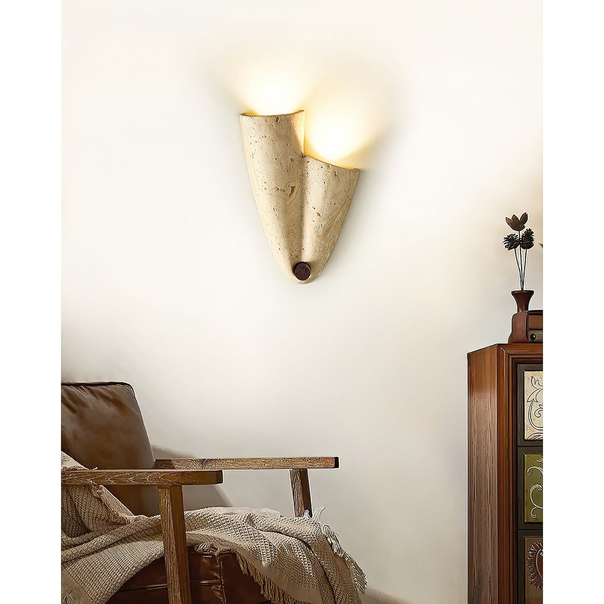Modern Travertine Wall Sconce With Warm LED Glow