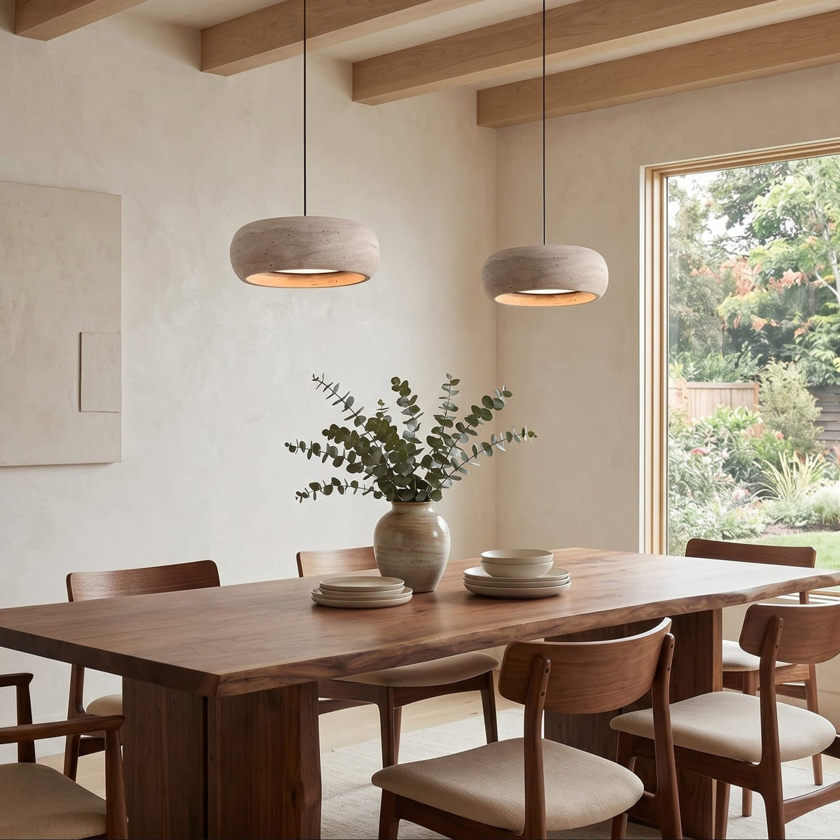 Modern Travertine Stone Pendant Light With Dimmable Remote Control