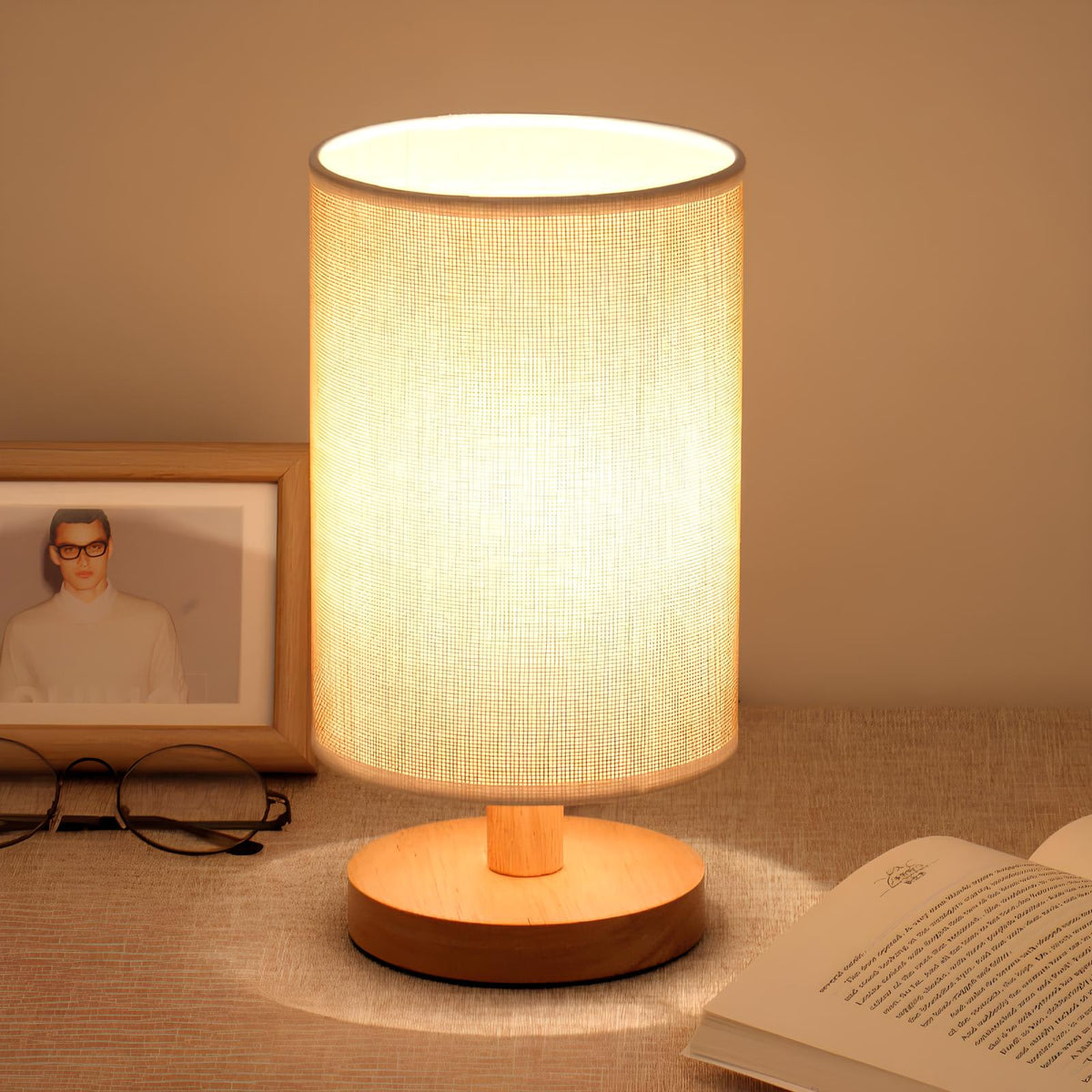 Scandinavian Wood Table Lamp With Linen Shade