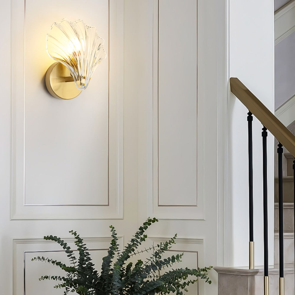Brass And Glass Seashell Wall Sconce With E12 Bulb Base