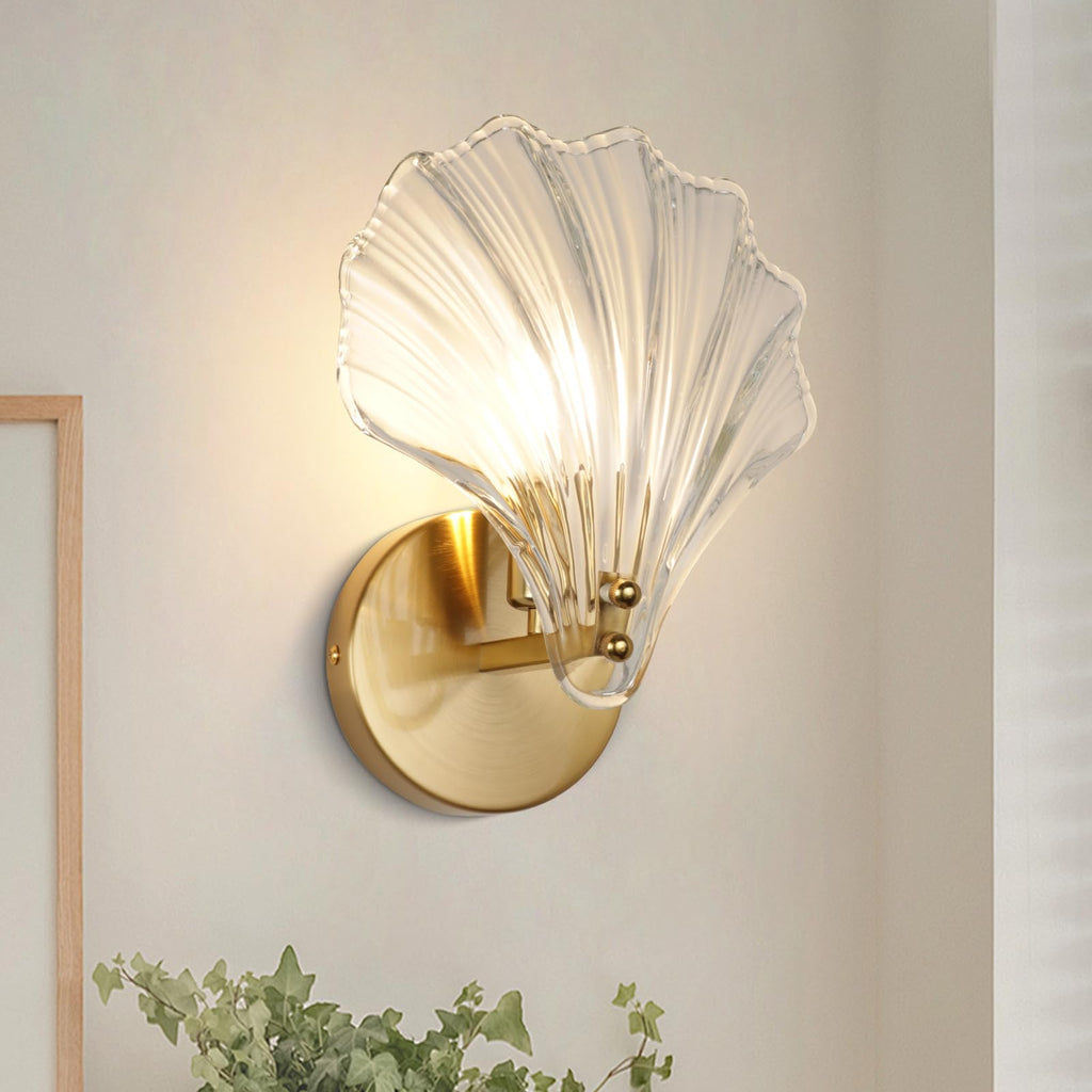 Brass And Glass Seashell Wall Sconce With E12 Bulb Base