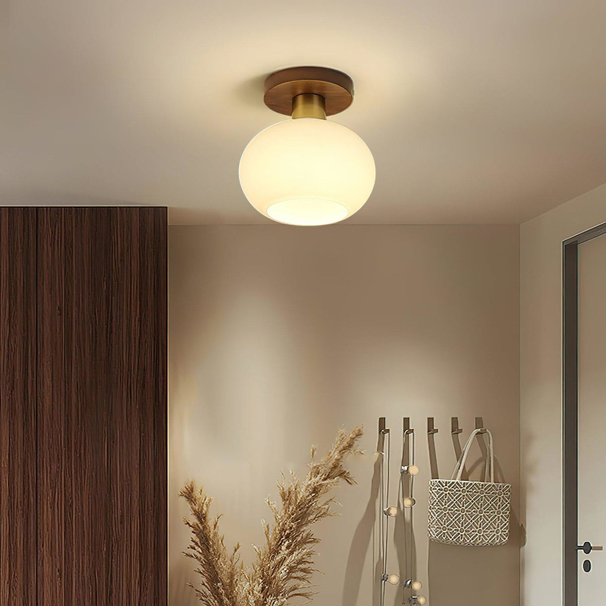 Modern Solid Wood Semi-Flush Ceiling Light for Living Room