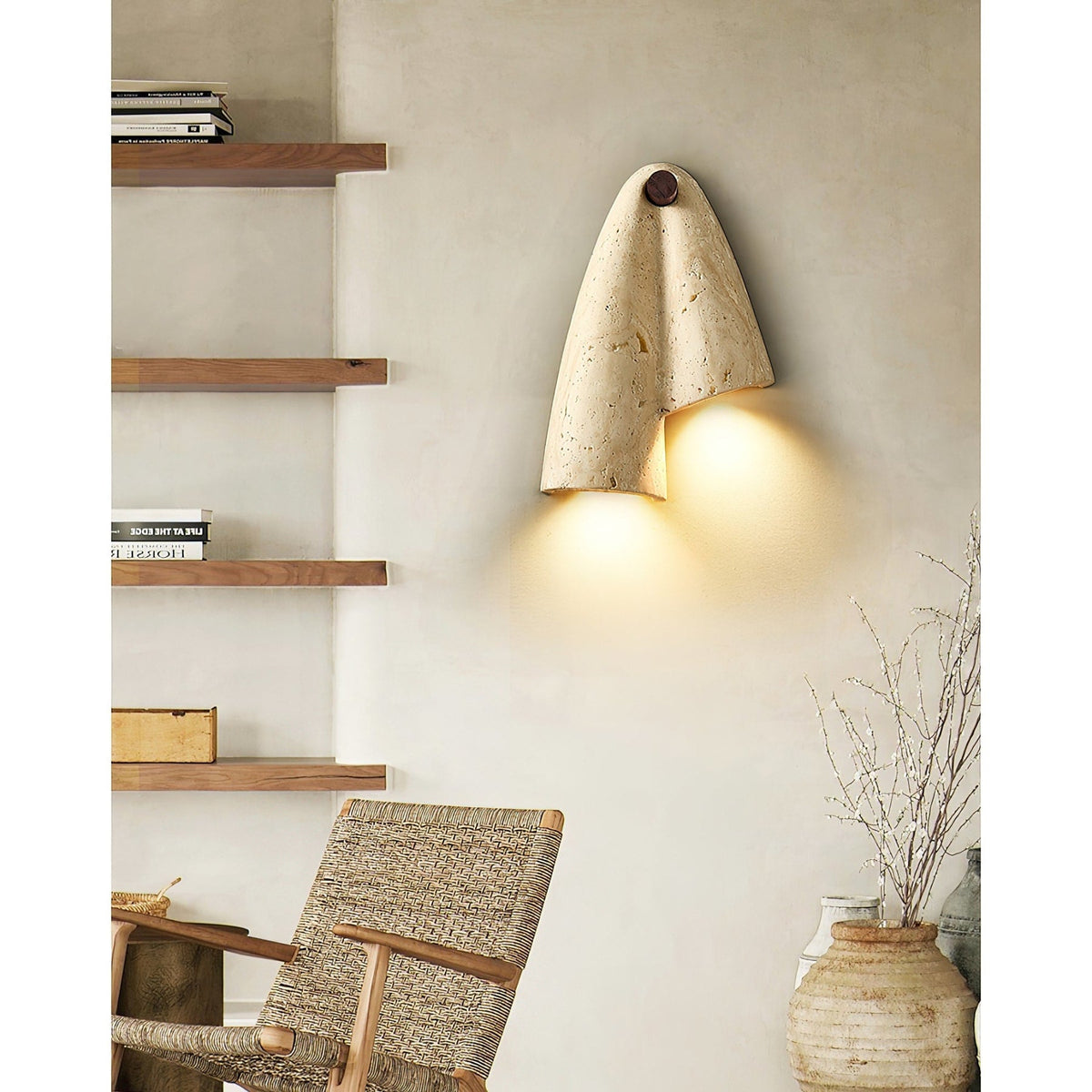 Modern Travertine Wall Sconce With Warm LED Glow
