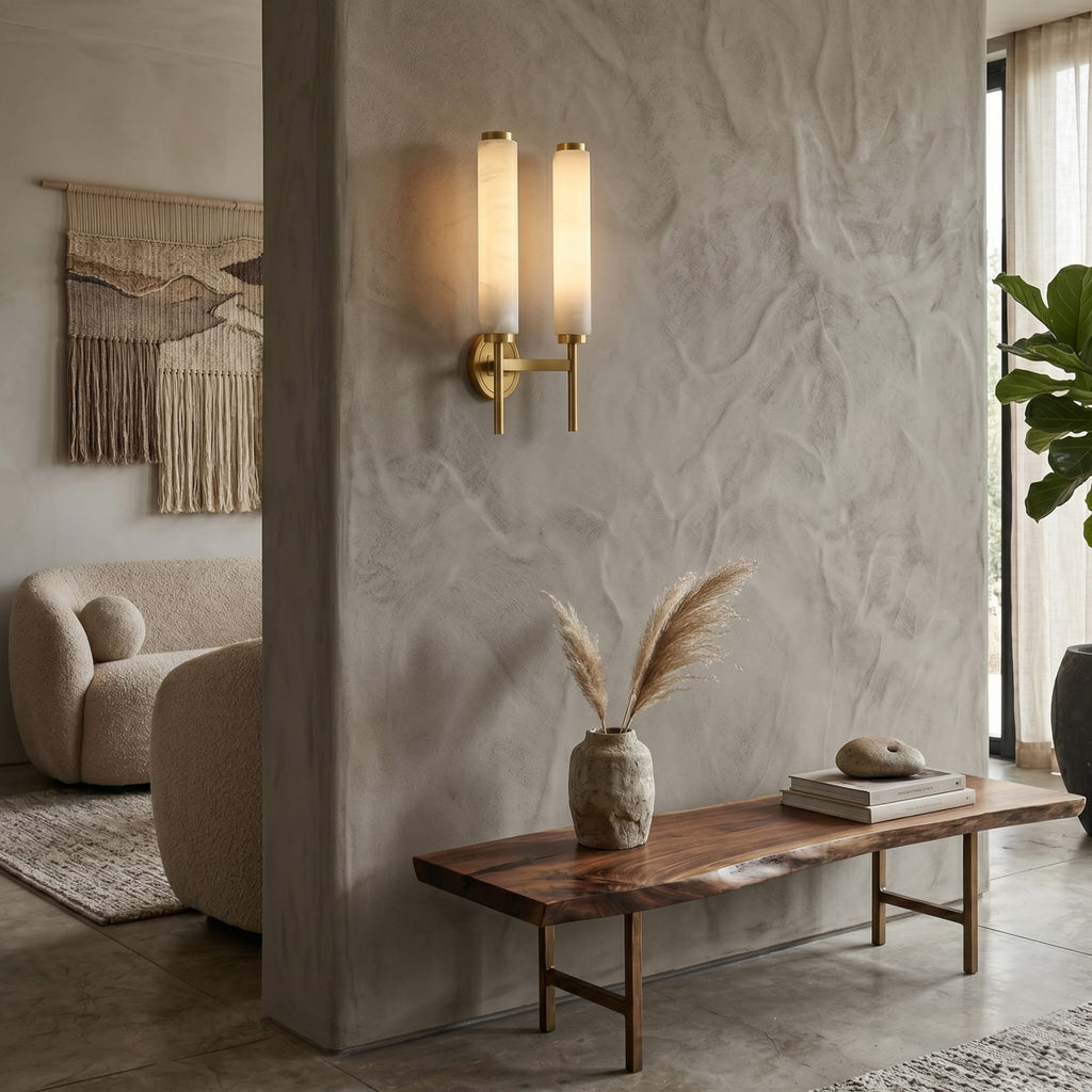 Modern Metal and Faux Alabaster Wall Sconce for Living Room