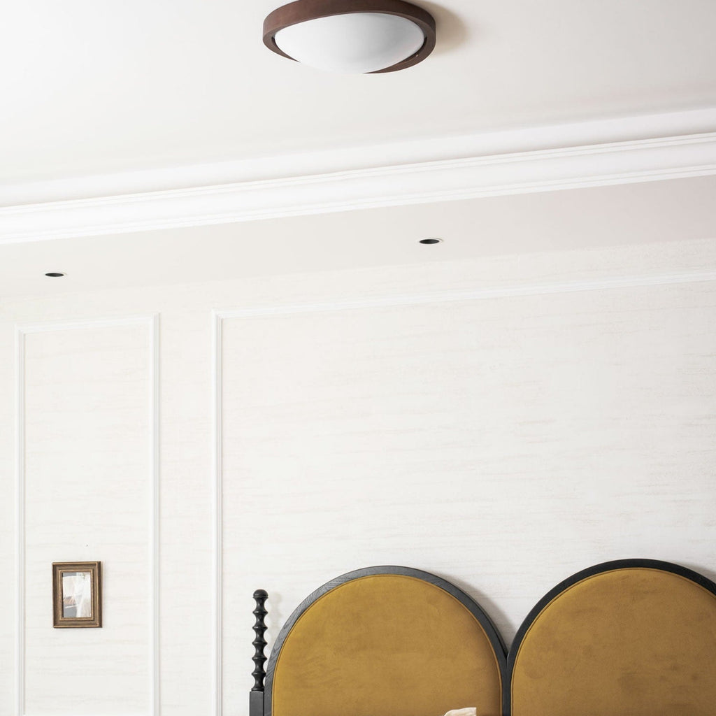 Modern Wood-Effect Fabric Flush Mount Ceiling Light With Tri-Color Glow