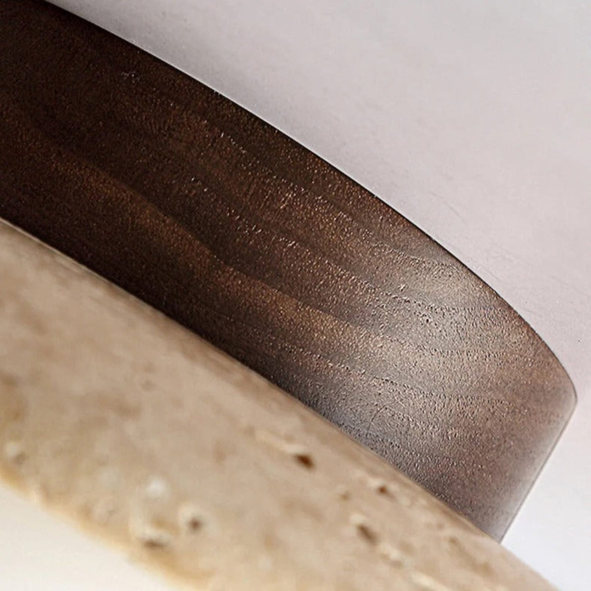 Modern Travertine and Wood Semi-Flush Ceiling Light With Warm LED Glow