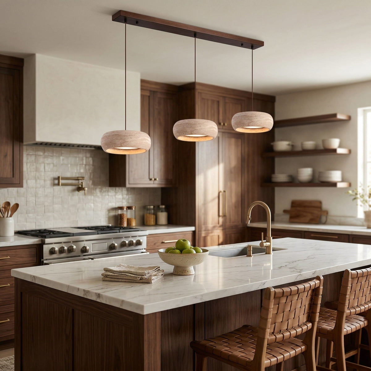 Modern Travertine Stone Pendant Light With Dimmable Remote Control