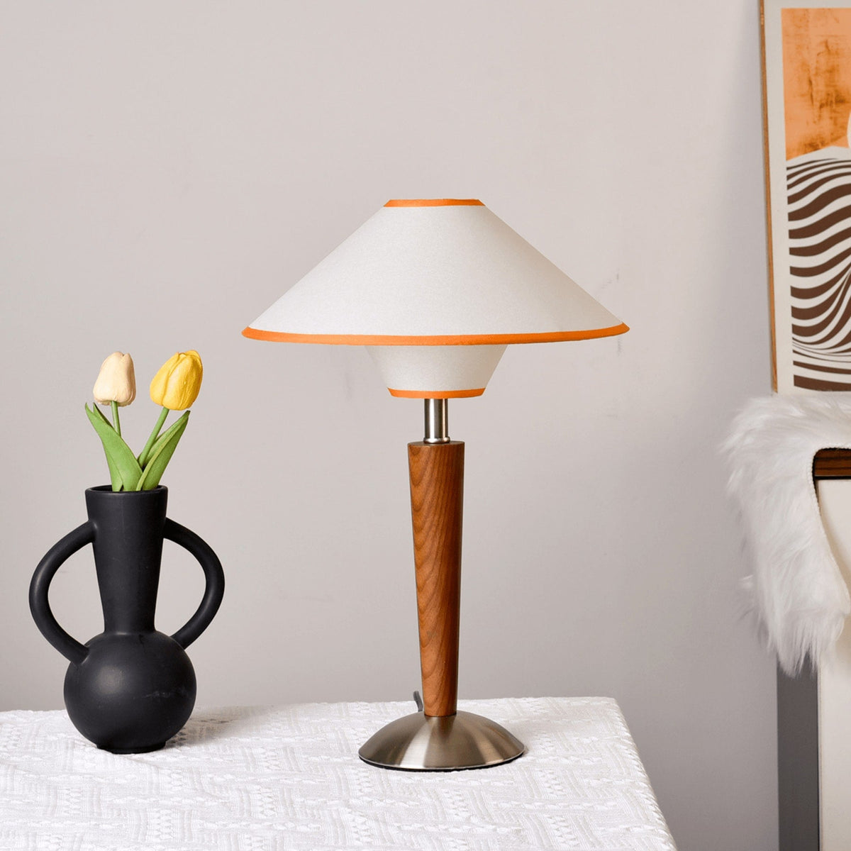 Modern Wood Table Lamp With Fabric Shade for Living Room