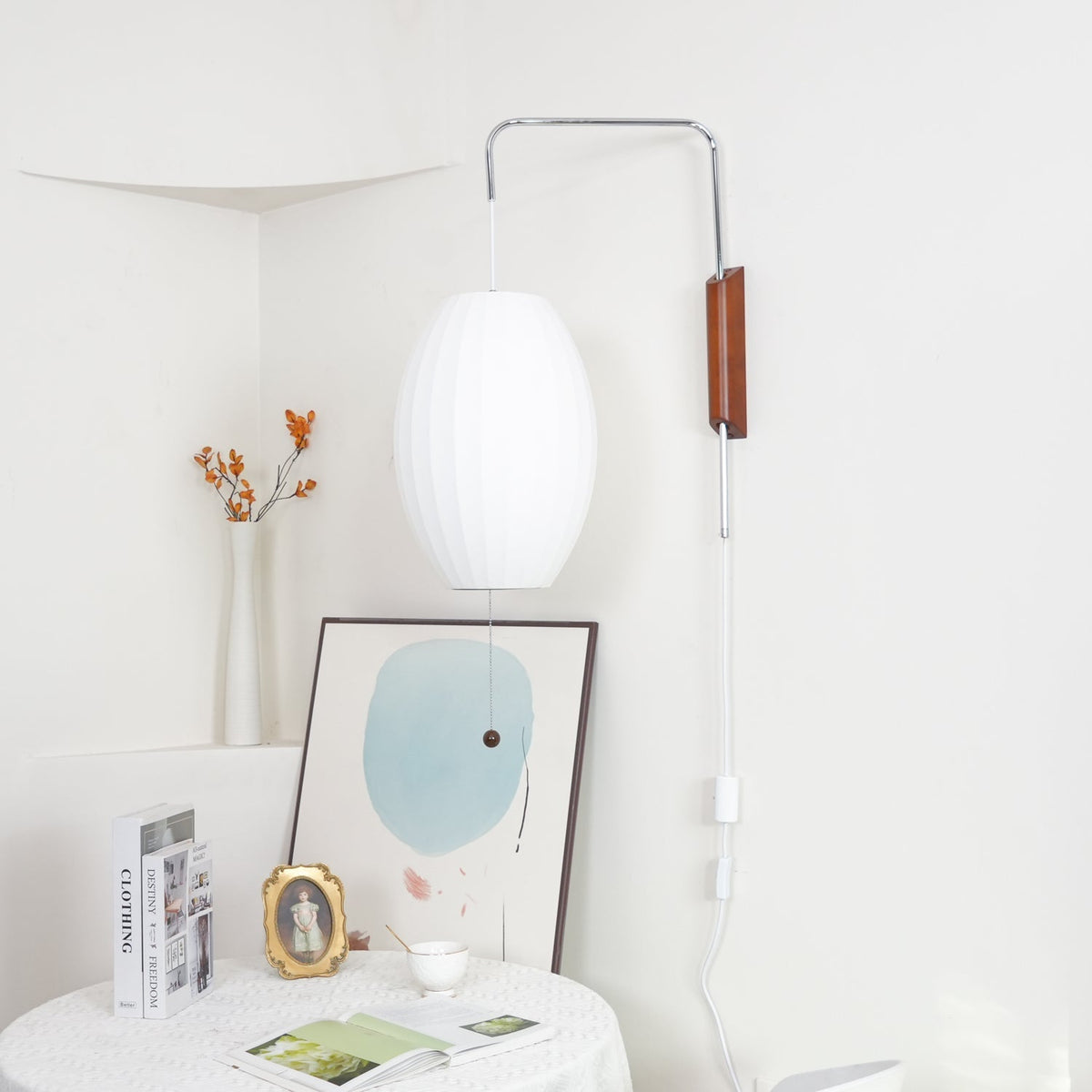 Ribbed Oval Wall Sconce With Pull Chain And Curved Arm