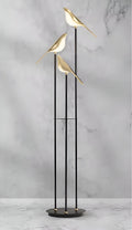 Modern Bird LED Floor Lamp with 3 Light Heads and Gold Accents