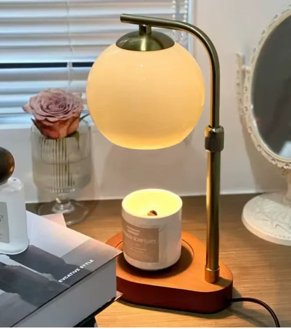 Modern Wood And Glass Table Lamp With Warm LED Glow