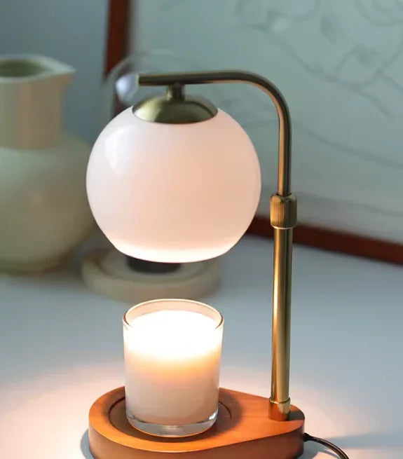 Modern Wood And Glass Table Lamp With Warm LED Glow