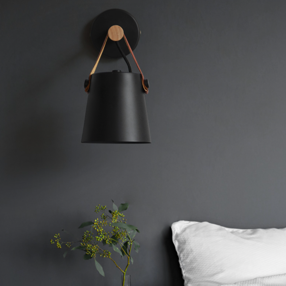 Wood Bar Hanging Shade Wall Sconce With Strap LED Light