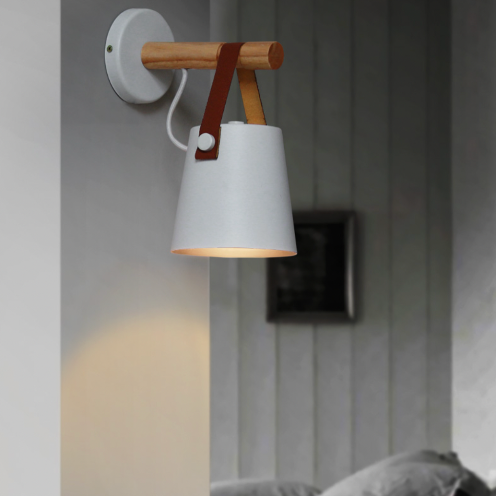Wood Bar Hanging Shade Wall Sconce With Strap LED Light
