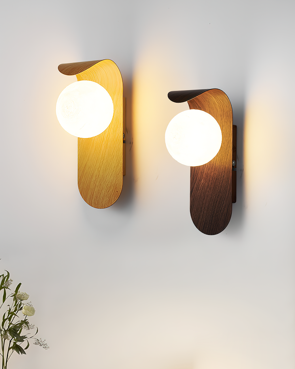Wood Wall Sconce With Opal Globe Shade