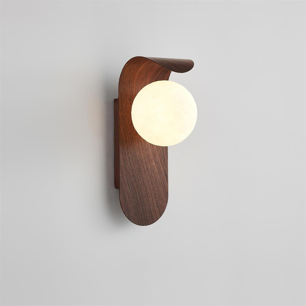 Wood Wall Sconce With Opal Globe Shade