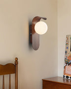 Wood Wall Sconce With Opal Globe Shade