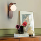 Wood Wall Sconce With Opal Globe Shade