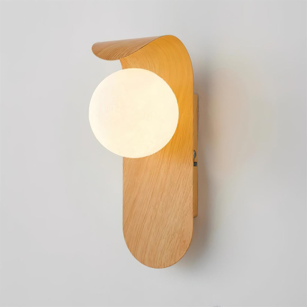 Wood Wall Sconce With Opal Globe Shade