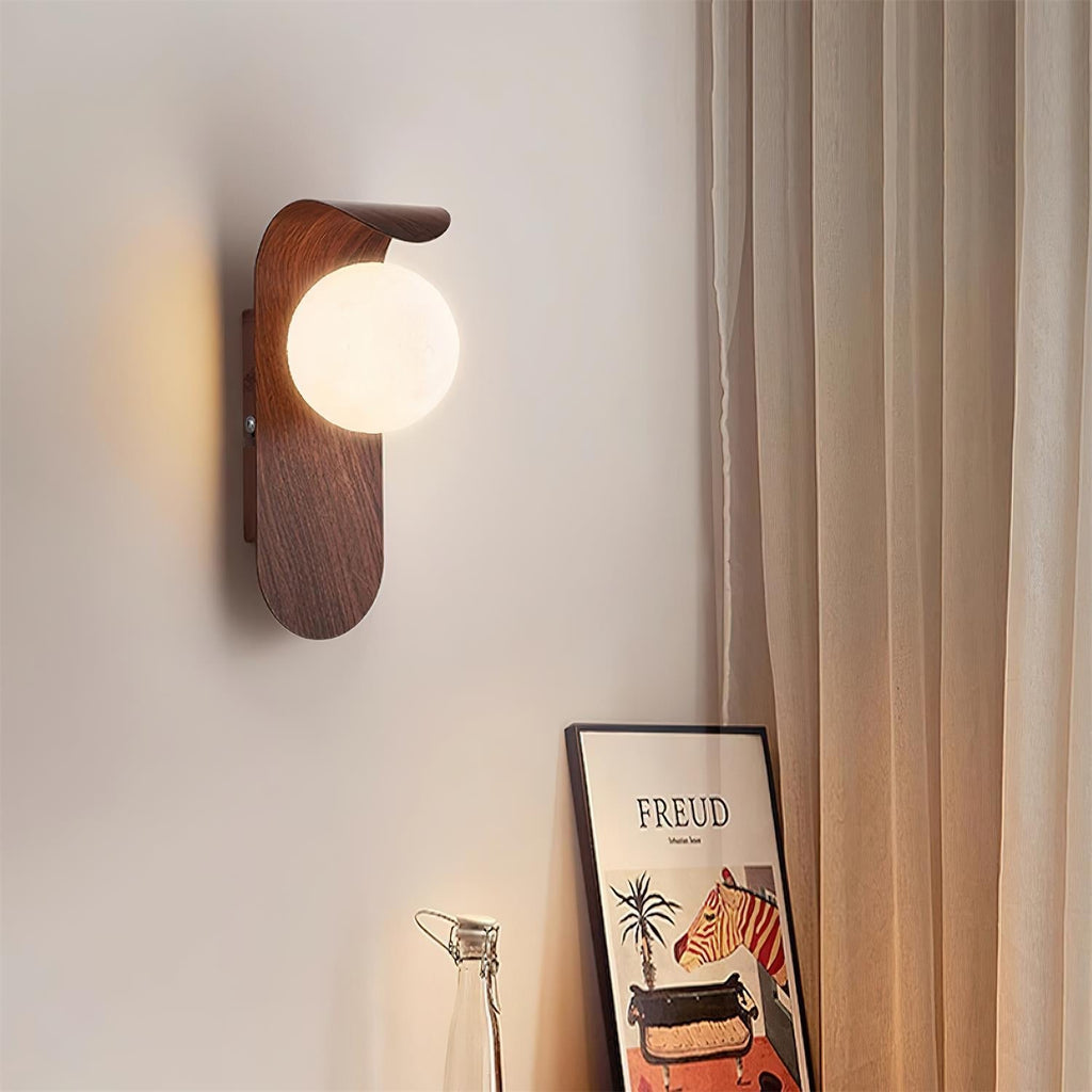 Wood Wall Sconce With Opal Globe Shade