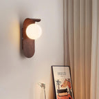 Wood Wall Sconce With Opal Globe Shade