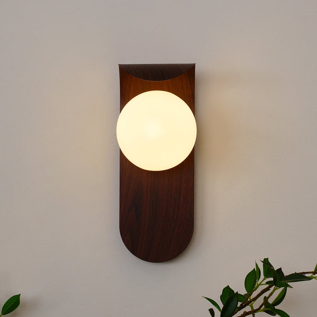 Wood Wall Sconce With Opal Globe Shade