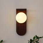 Wood Wall Sconce With Opal Globe Shade