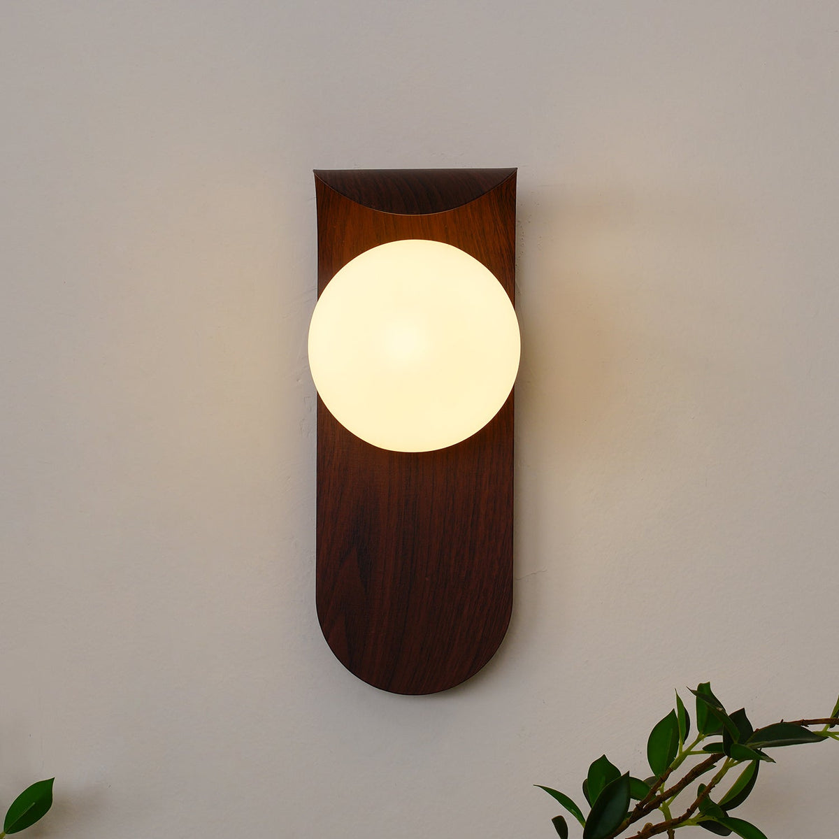 Wood Wall Sconce With Opal Globe Shade