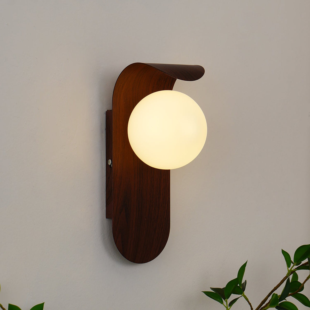Wood Wall Sconce With Opal Globe Shade