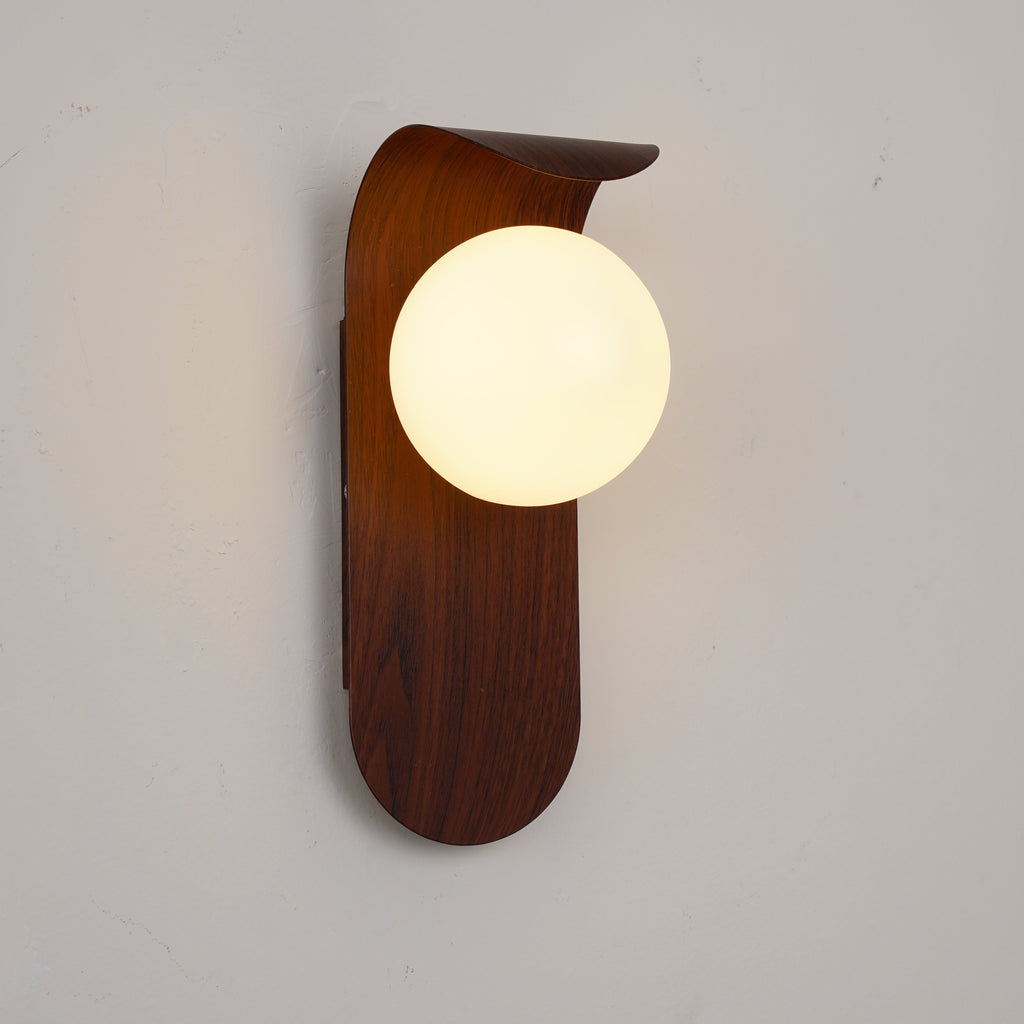Wood Wall Sconce With Opal Globe Shade