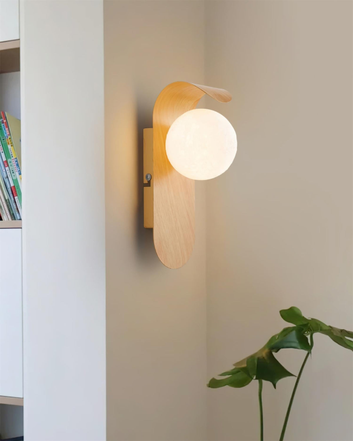 Wood Wall Sconce With Opal Globe Shade