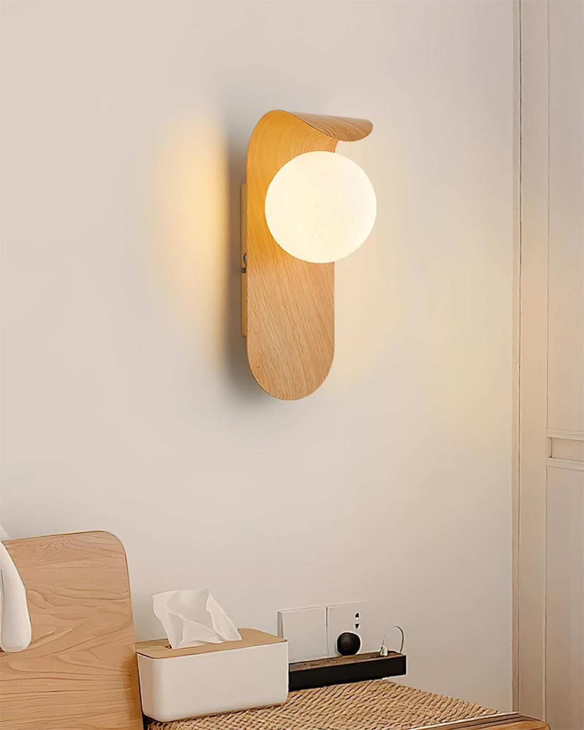 Wood Wall Sconce With Opal Globe Shade