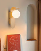 Wood Wall Sconce With Opal Globe Shade