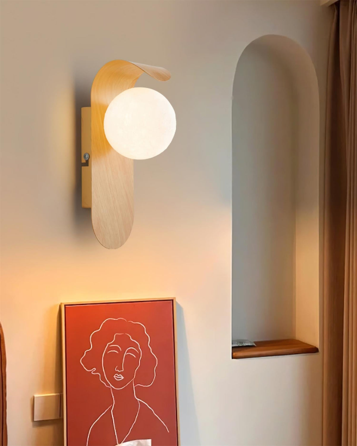 Wood Wall Sconce With Opal Globe Shade