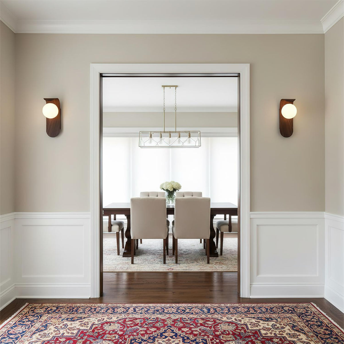 Wood Wall Sconce With Opal Globe Shade