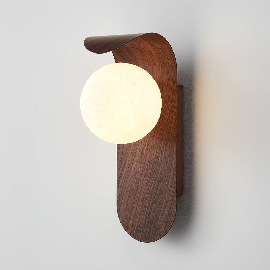 Wood Wall Sconce With Opal Globe Shade