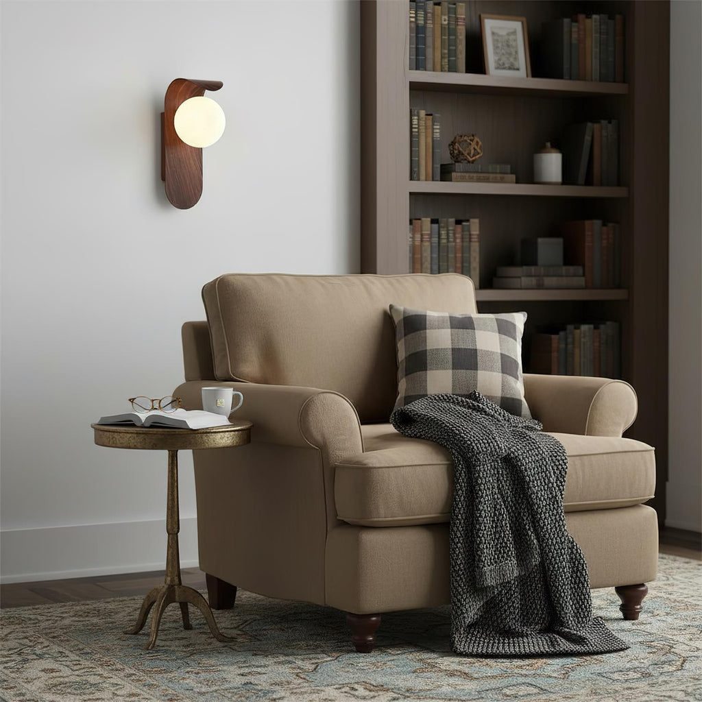 Wood Wall Sconce With Opal Globe Shade